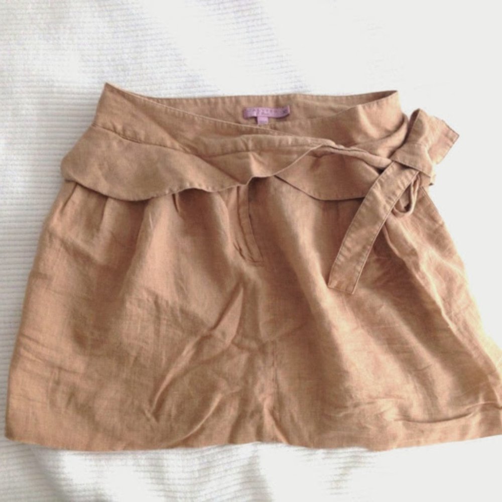 Calypso St. Barth Linen Khaki Wrap Peplum Skirt M - Picture 2 of 7